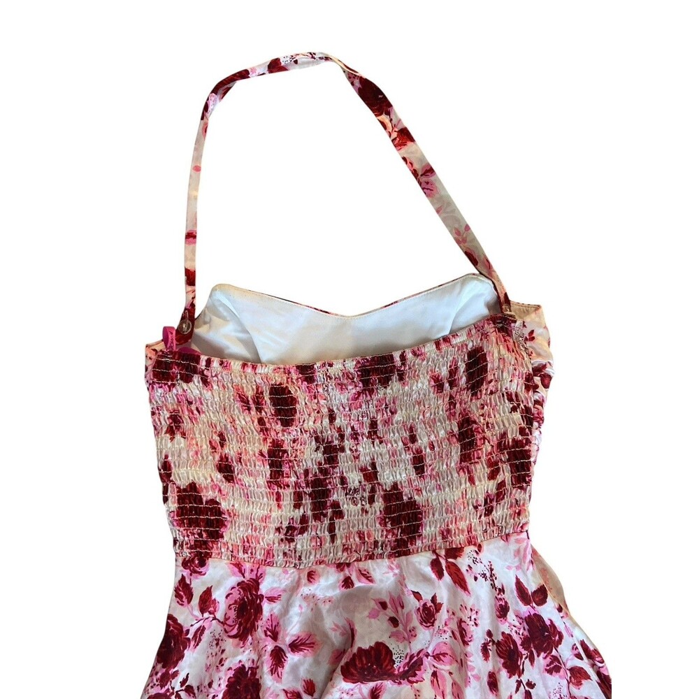Vtg Betsey Johnson Silk Halter Dress Size 4 Pink‎ Red Floral Y2K Fit & Flare USA - Picture 13 of 16